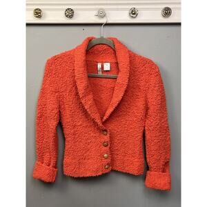 Twiggy Button Up Cardigan Sweater Womens Medium Cozy Long Sleeve Chenille Orange